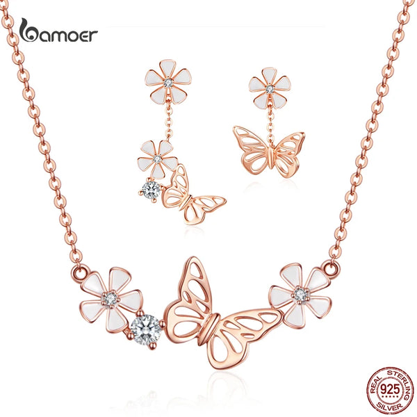 Bamoer Gold Rose Earring Butterfly Set