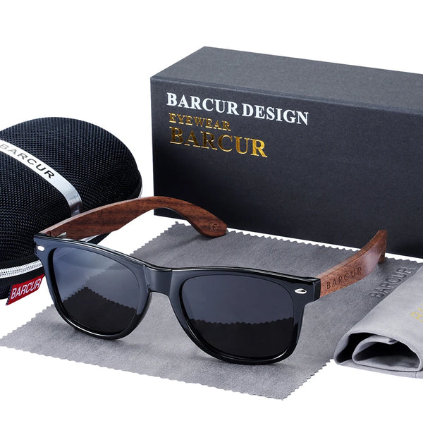 BARCUR Black UV400 Walnut Wood Sunglasses