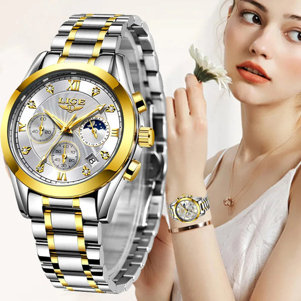 LIGE Gold Watch Relogio Feminino