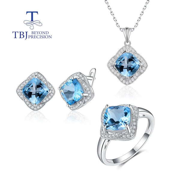 Topaz Natural cushion sky blue Jewelry set