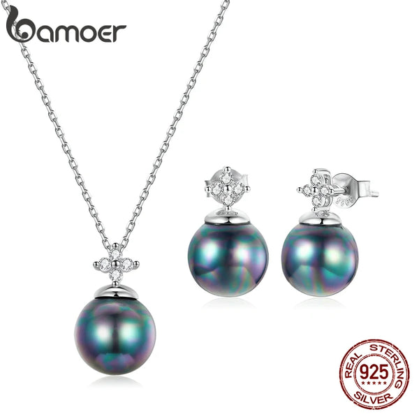 bamoer Elegant Black Pearl Set