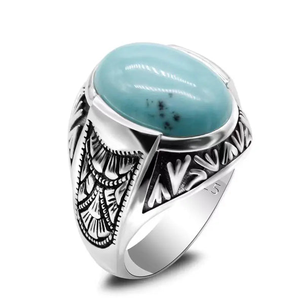 Inlaid Oval Turquoise Stone Men's Ring