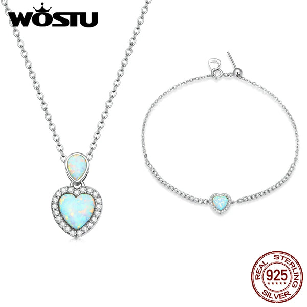 WOSTU Love Heart Fire Opal Charm Set