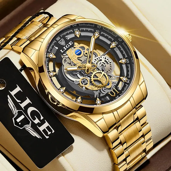 LIGE Watch Skeleton Quartz Wristwatch