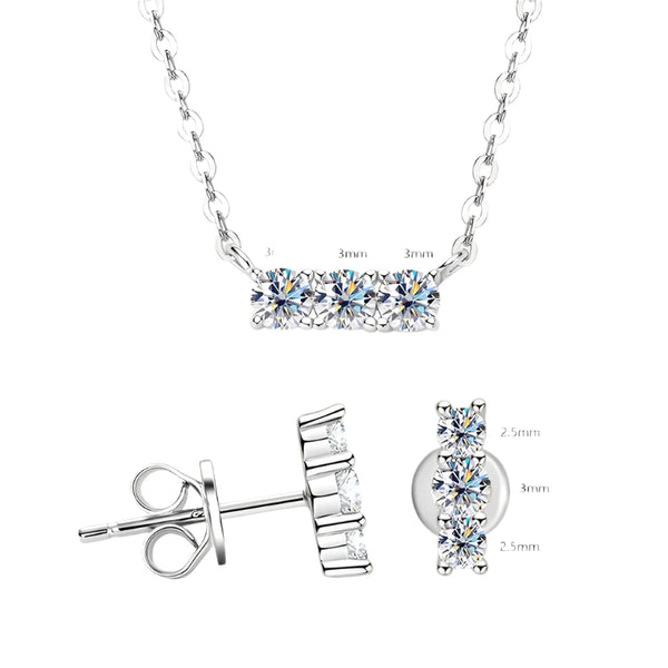 IOGOU Simple 3 Stone Moissanite Jewelry Set