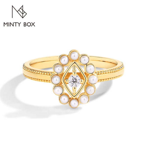 MINTYBOX Natural Ring Pearl Moissanite Diamond