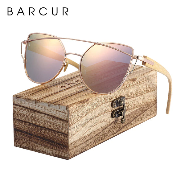 BARCUR Polarized Sunglasses Wood Cat Eye Sun Glasses