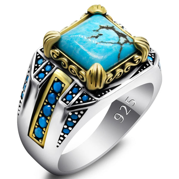 Real Men's Ring Classic Vintage Set Natural Turquoise