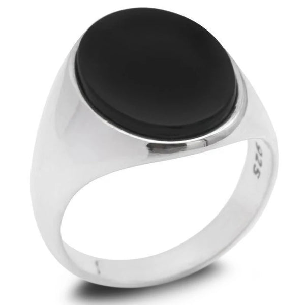 Ring with Black Natural Onyx Stone