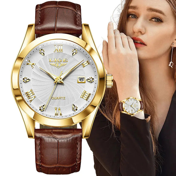 LIGE Women Watch Leather Military