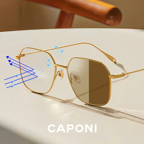 CAPONI Photochromic Brown Glasses Blue Light Blocking BF10320